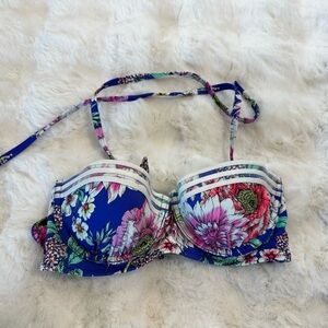 SHADE & SHORE WOMEN'S VACAY LIGHT LIFT BANDEAU BIKINI TOP BLUE 34B